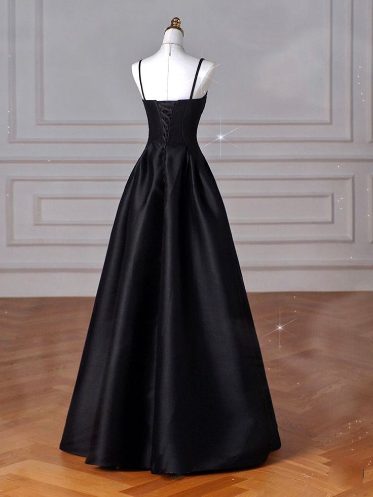 Elegant Black A-Line Satin Long Prom Dress Long Prom Dress B531
