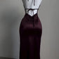 Elegant Sheath Halter Sleeveless Burgundy Satin Backless Prom Dresses Long Evening Dress C2882