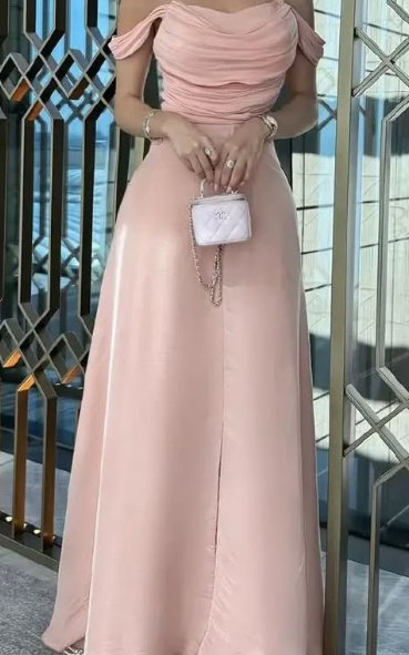 Robe de soirée longue en satin de soie rose sans bretelles, modeste, ligne A, robes de bal C2053
