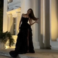 Elegant Ball Gown Strapless Black Sequin Layers Slit Long Prom Dresses Formal Dress C2735