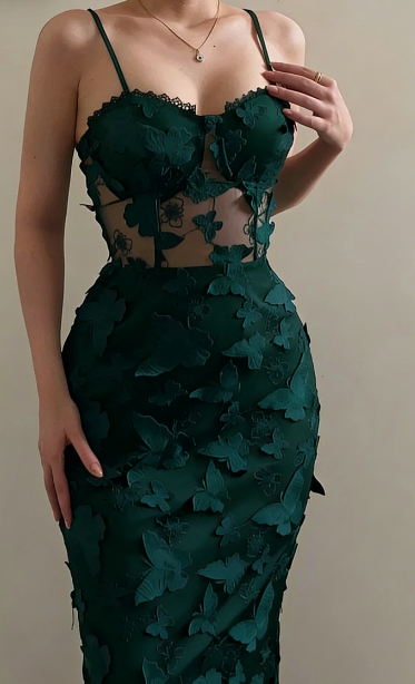 Elegant Mermaid Spaghetti Straps Lace Long Prom Dresses Formal Dress C2741