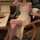 Modest Sheath Spaghetti Straps Ivory Slit Prom Dresses Evening Dress C2846