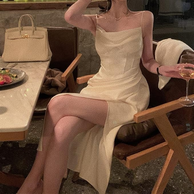 Modest Sheath Spaghetti Straps Ivory Slit Prom Dresses Evening Dress C2846