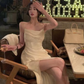 Modest Sheath Spaghetti Straps Ivory Slit Prom Dresses Evening Dress C2846