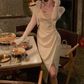 Modest Sheath Spaghetti Straps Ivory Slit Prom Dresses Evening Dress C2846