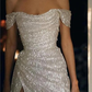 Robe de soirée longue élégante à épaules dénudées et paillettes blanches C2872