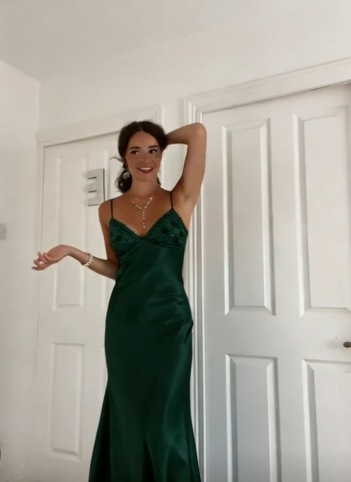 Robe de bal vintage années 90, coupe trapèze, bretelles spaghetti, avec nœud C3031