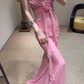 Vintage Mermaid Spaghetti Straps 90s Pink Chiffon Prom Dresses Evening Gowns C3039