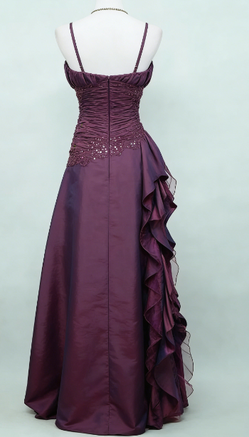Vintage High Low Spaghetti Straps Grape Taffeta Long Prom Dresses Evening Gowns C3047