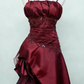 Vintage High Low Spaghetti Straps Grape Taffeta Long Prom Dresses Evening Gowns C3047