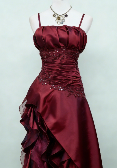 Vintage High Low Spaghetti Straps Grape Taffeta Long Prom Dresses Evening Gowns C3047