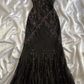 Vintage Sheath V Neckline Long Black Prom Dresses Evening Dress With Beads C3111