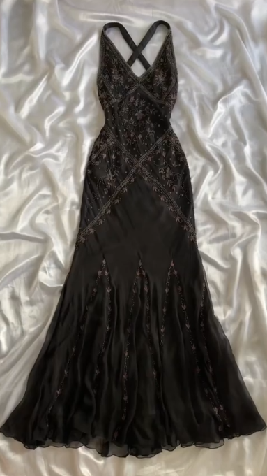 Vintage Sheath V Neckline Long Black Prom Dresses Evening Dress With Beads C3111
