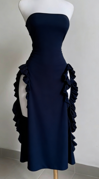 Elegant Sheath Strapless Black Satin Prom Dress Birthday Outfits C3543