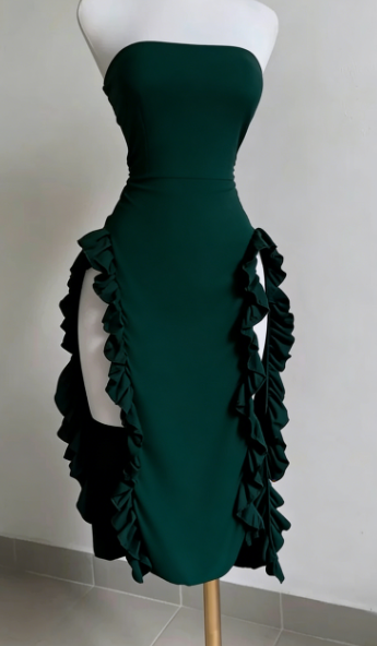 Elegant Sheath Strapless Black Satin Prom Dress Birthday Outfits C3543