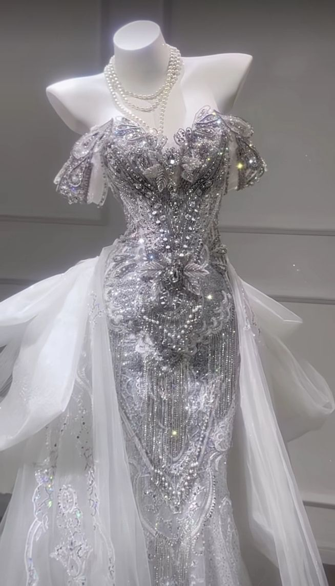Timeless Mermaid Off The Shoulder Tulle Lace Sequin Beaded Long Wedding Dresses C4243
