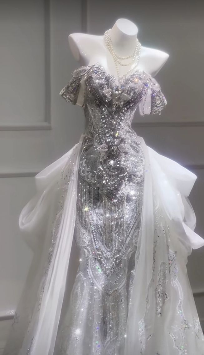 Timeless Mermaid Off The Shoulder Tulle Lace Sequin Beaded Long Wedding Dresses C4243