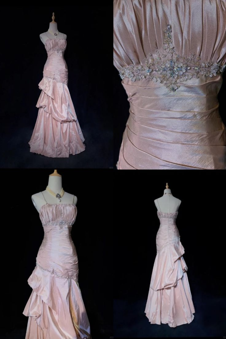 Pretty A Line Spaghetti Straps Satin Long Prom Dresses Formal Dress C4644
