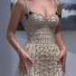 Gorgeous Mermaid Spaghetti Straps Satin Beads Long Prom Dresses Formal Dress C4709
