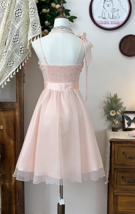Pretty A Line Halter Satin Chiffon Short Homecoming Dress 16th Birthday Outfits C4796