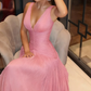 Sexy A Line V Neck Chiffon Slit Long Prom Dresses Formal Dress C5102