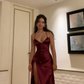 Simple Sexy Mermaid Halter Satin Slit Long Prom Dresses Formal Dress C5106