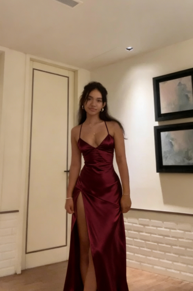 Simple Sexy Mermaid Halter Satin Slit Long Prom Dresses Formal Dress C5106