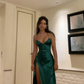 Simple Sexy Mermaid Halter Satin Slit Long Prom Dresses Formal Dress C5106