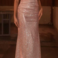 Shiny Mermaid Spaghetti Straps Satin Sequin Long Prom Dresses Formal Dress C5323