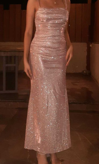 Shiny Mermaid Spaghetti Straps Satin Sequin Long Prom Dresses Formal Dress C5323