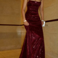 Shiny Mermaid Spaghetti Straps Satin Sequin Long Prom Dresses Formal Dress C5323