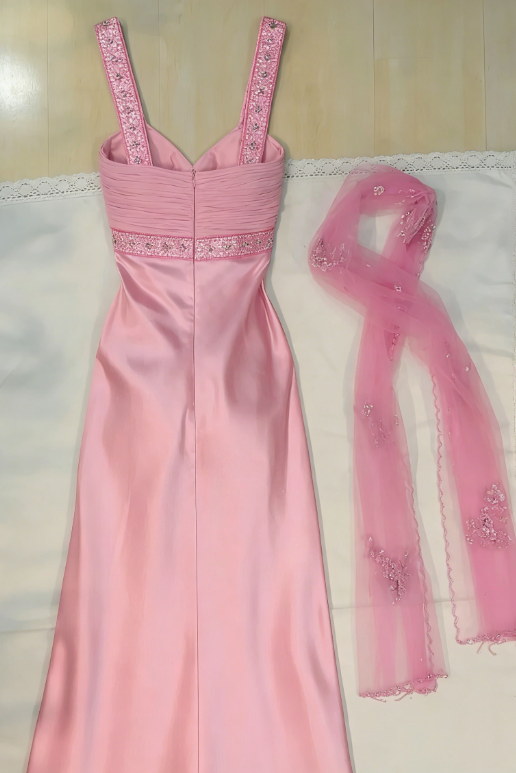 Pretty A Line Sweetheart Satin Sequin Long Prom Dresses Formal Dress C5758