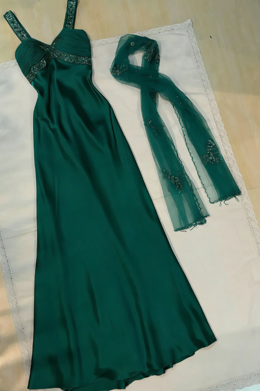 Pretty A Line Sweetheart Satin Sequin Long Prom Dresses Formal Dress C5758