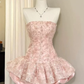 Pretty Ball Gown Strapless Satin Lace Short Homecoming Dress 17th Birthday Outfits C5809