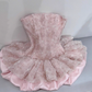 Pretty Ball Gown Strapless Satin Lace Short Homecoming Dress 17th Birthday Outfits C5809
