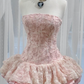 Pretty Ball Gown Strapless Satin Lace Short Homecoming Dress 17th Birthday Outfits C5809