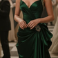 Formal Mermaid Beaded Straps Satin Pleated Long Prom Dress, Evening Dress C6101