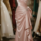 Formal Mermaid Beaded Straps Satin Pleated Long Prom Dress, Evening Dress C6101