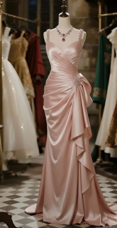 Formal Mermaid Beaded Straps Satin Pleated Long Prom Dress, Evening Dress C6101