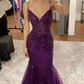 Elegant Mermaid Spaghetti Straps Tulle Sequin Long Prom Dress, Evening Dress C6155