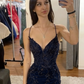 Elegant Mermaid Spaghetti Straps Tulle Sequin Long Prom Dress, Evening Dress C6155