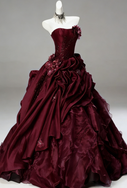 Vintage Ball Gown Strapless Satin Long Prom Dress, Evening Dress C6208