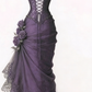Vintage Mermaid Strapless Satin Tulle Lace Without Sleeves Long Prom Dress, Evening Dress C6378