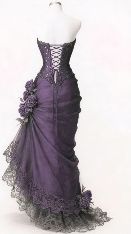 Vintage Mermaid Strapless Satin Tulle Lace Without Sleeves Long Prom Dress, Evening Dress C6378
