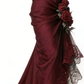 Vintage Mermaid Strapless Satin Tulle Lace Without Sleeves Long Prom Dress, Evening Dress C6378