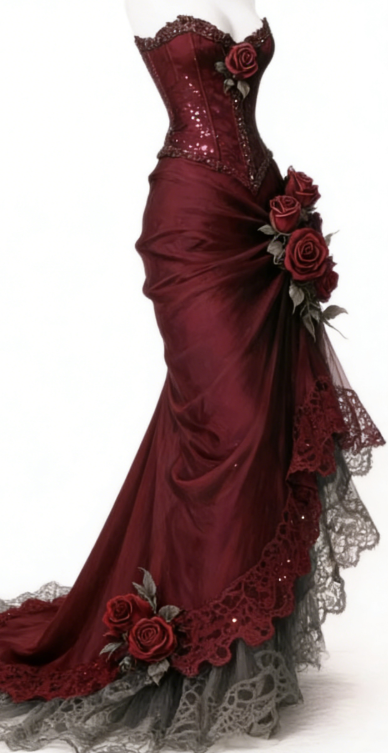 Vintage Mermaid Strapless Satin Tulle Lace Without Sleeves Long Prom Dress, Evening Dress C6378