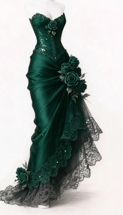 Vintage Mermaid Strapless Satin Tulle Lace Without Sleeves Long Prom Dress, Evening Dress C6378