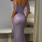 Shiny Lilac Mermaid Off The Shoulder Sequin Without Sleeves Long Prom Dress, Evening Dress C6448