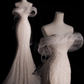 Robe de mariée de conte de fées, sirène blanche, épaules dénudées, manches courtes, robes de mariée C767