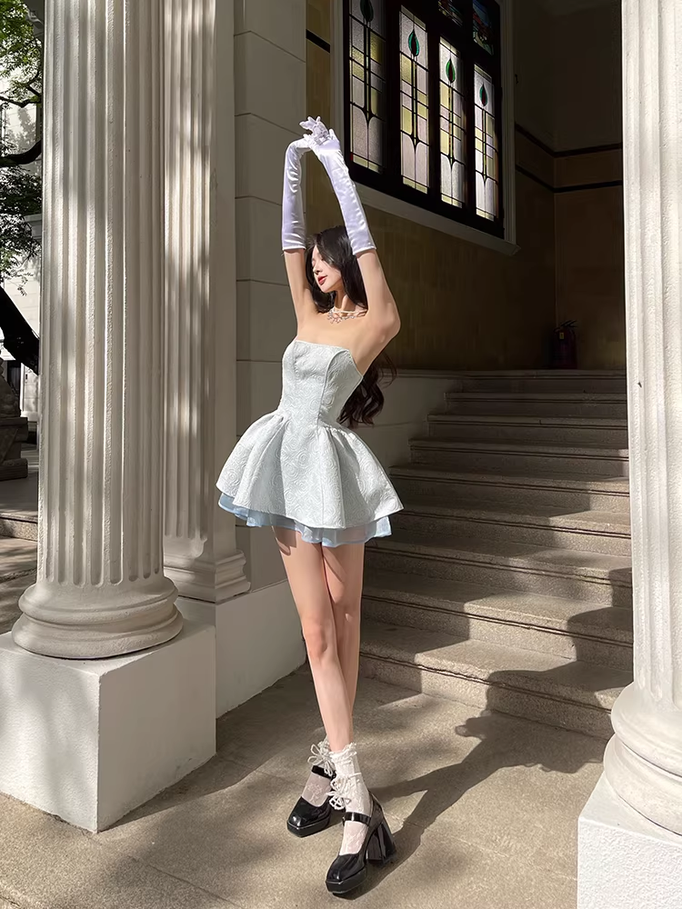 Elegant A line Strapless Satin Short Birthday Outfits Homecoming Dress C902
